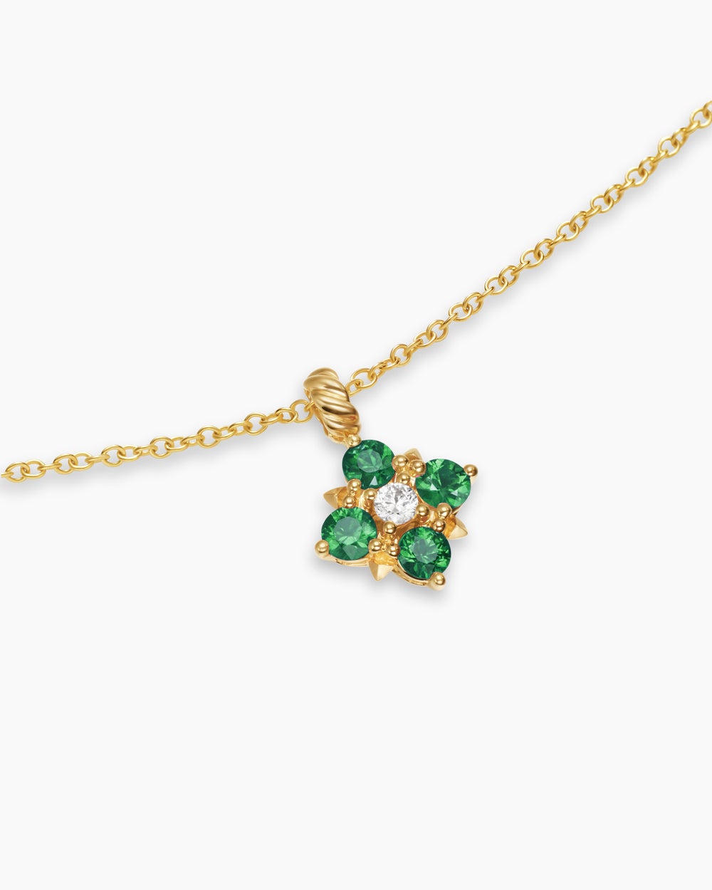 Womens Petite Modern Renaissance® Pendant Necklace in 18ct Yellow Gold with Emeralds and Diamond, 9.2mm