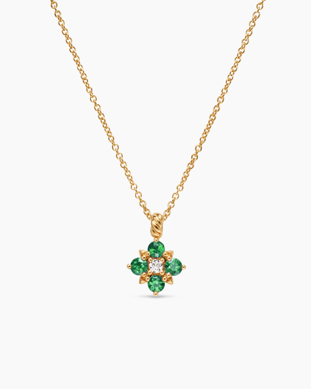 Womens Petite Modern Renaissance® Pendant Necklace in 18ct Yellow Gold with Emeralds and Diamond, 9.2mm