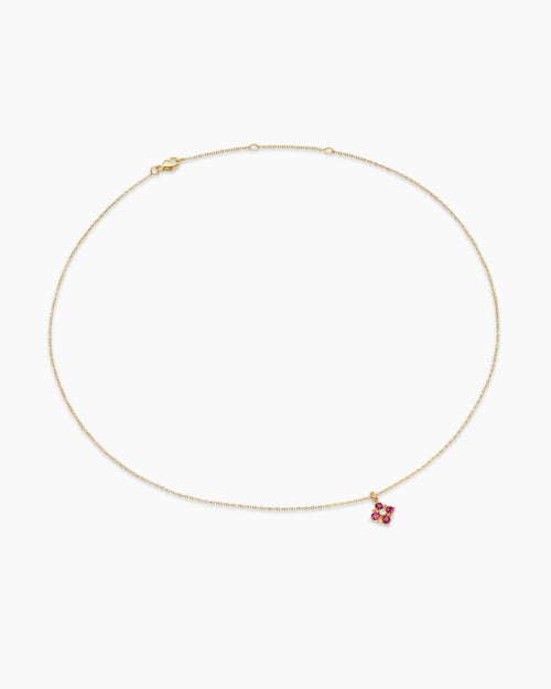 Womens Petite Modern Renaissance® Pendant Necklace in 18K Yellow Gold with Rubies and Diamond, 9.2mm