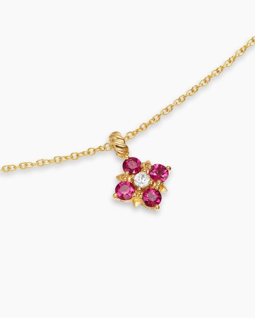Womens Petite Modern Renaissance® Pendant Necklace in 18ct Yellow Gold with Rubies and Diamond, 9.2mm