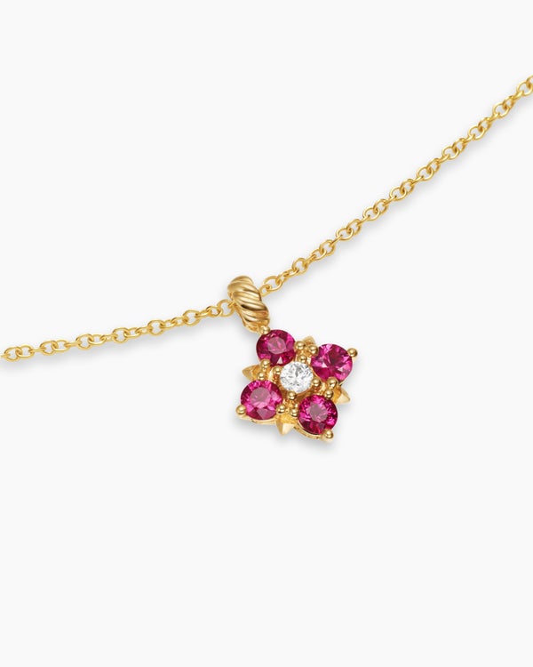 Petite Modern Renaissance® Pendant Necklace in 18K Yellow Gold with Rubies and Diamond, 9.2mm
