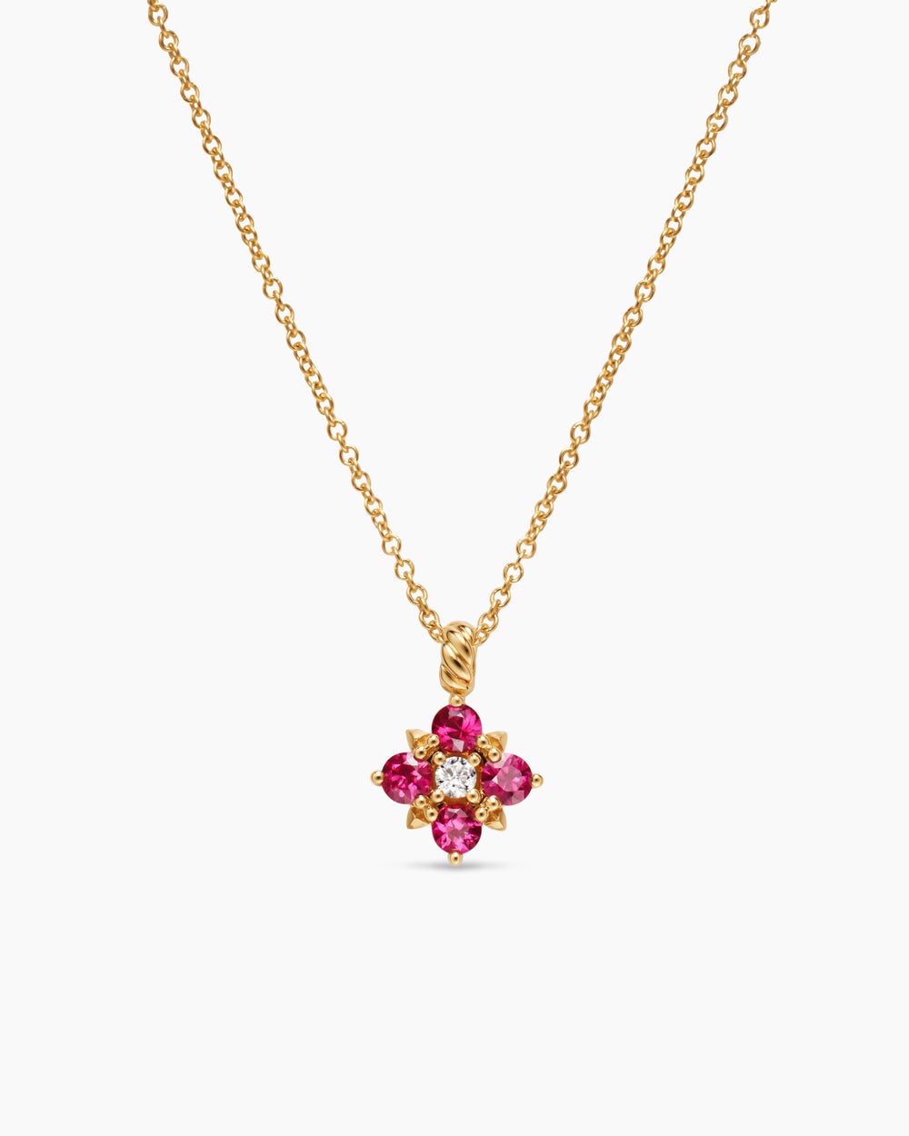 Womens Petite Modern Renaissance® Pendant Necklace in 18ct Yellow Gold with Rubies and Diamond, 9.2mm