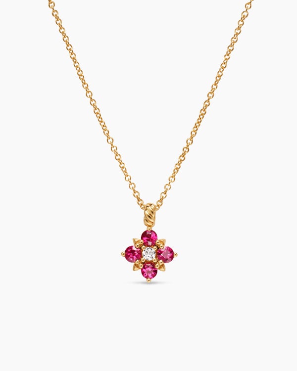 Petite Modern Renaissance® Pendant Necklace in 18K Yellow Gold with Rubies and Diamond, 9.2mm
