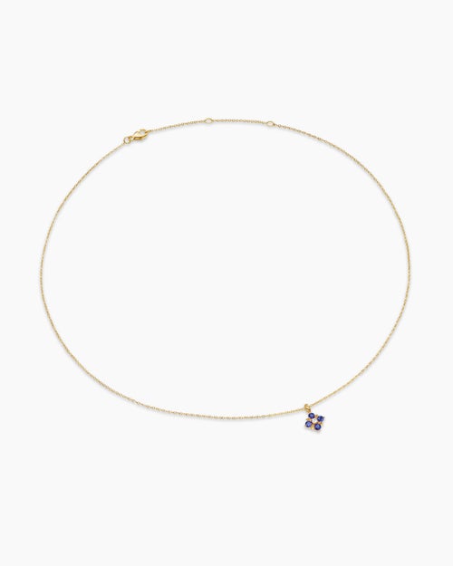 Womens Petite Modern Renaissance® Pendant Necklace in 18K Yellow Gold with Sapphires and Diamond, 9.2mm