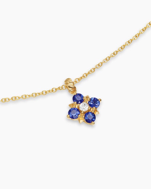 Womens Petite Modern Renaissance® Pendant Necklace in 18K Yellow Gold with Sapphires and Diamond, 9.2mm