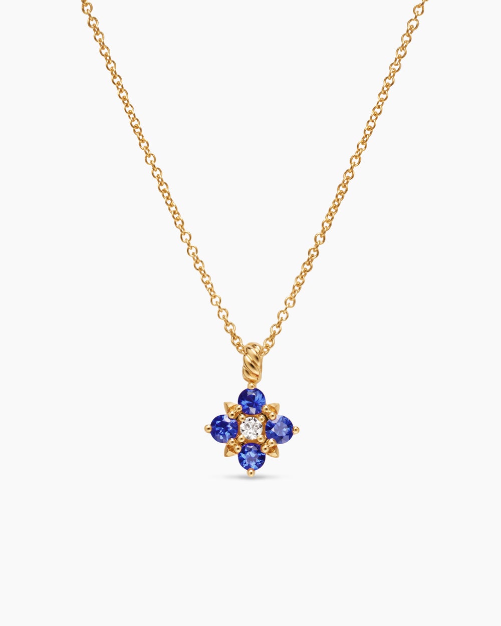 Womens Petite Modern Renaissance® Pendant Necklace in 18ct Yellow Gold with Sapphires and Diamond, 9.2mm