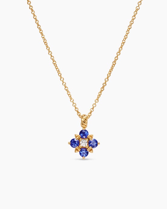 Petite Modern Renaissance® Pendant Necklace in 18ct Yellow Gold with Sapphires and Diamond, 9.2mm