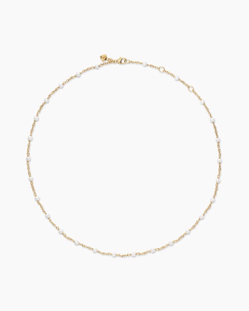 Womens Pearl Classics Station Necklace in 18K Yellow Gold, 3.5mm