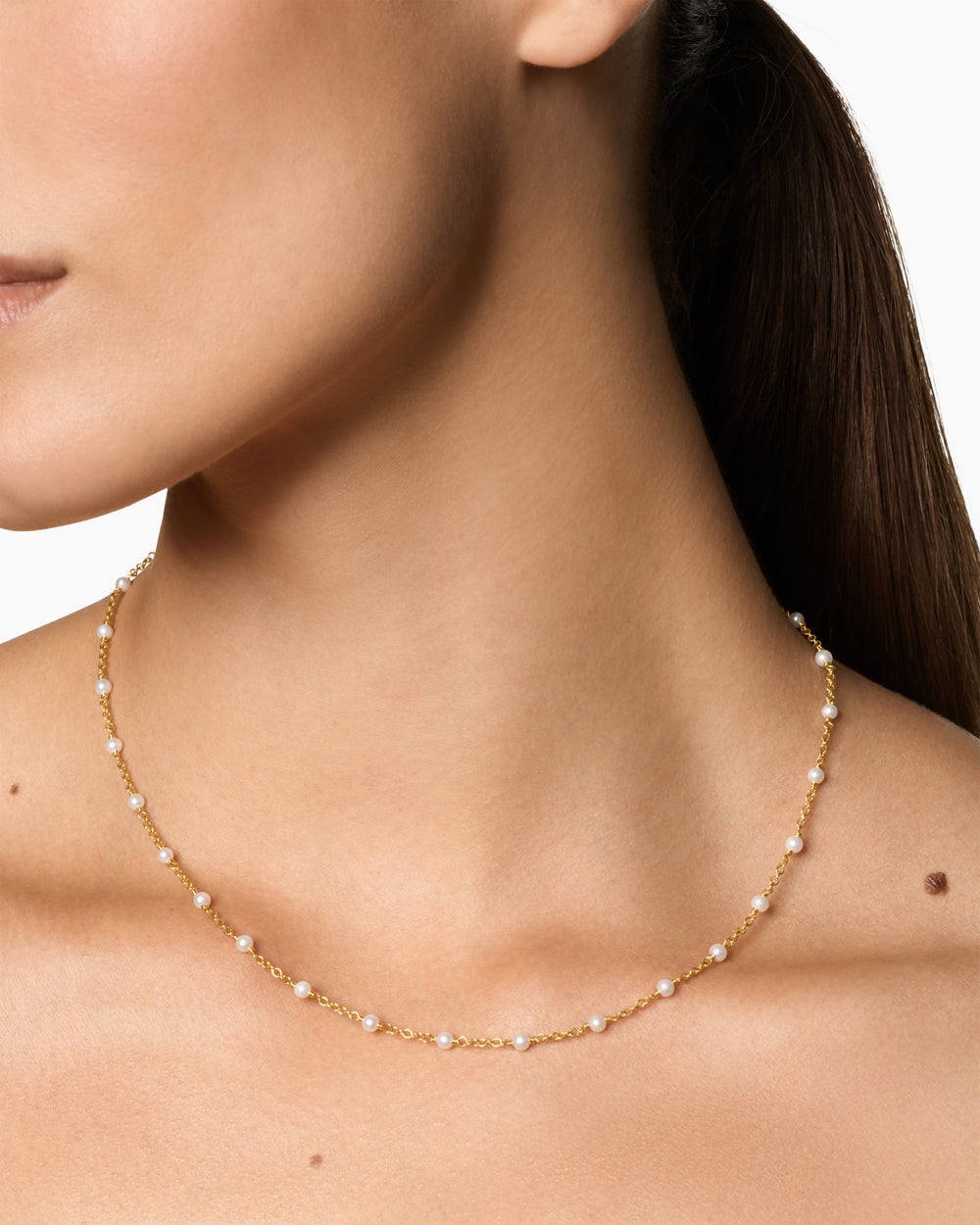 Womens Pearl Classics Station Necklace in 18ct Yellow Gold, 3.5mm