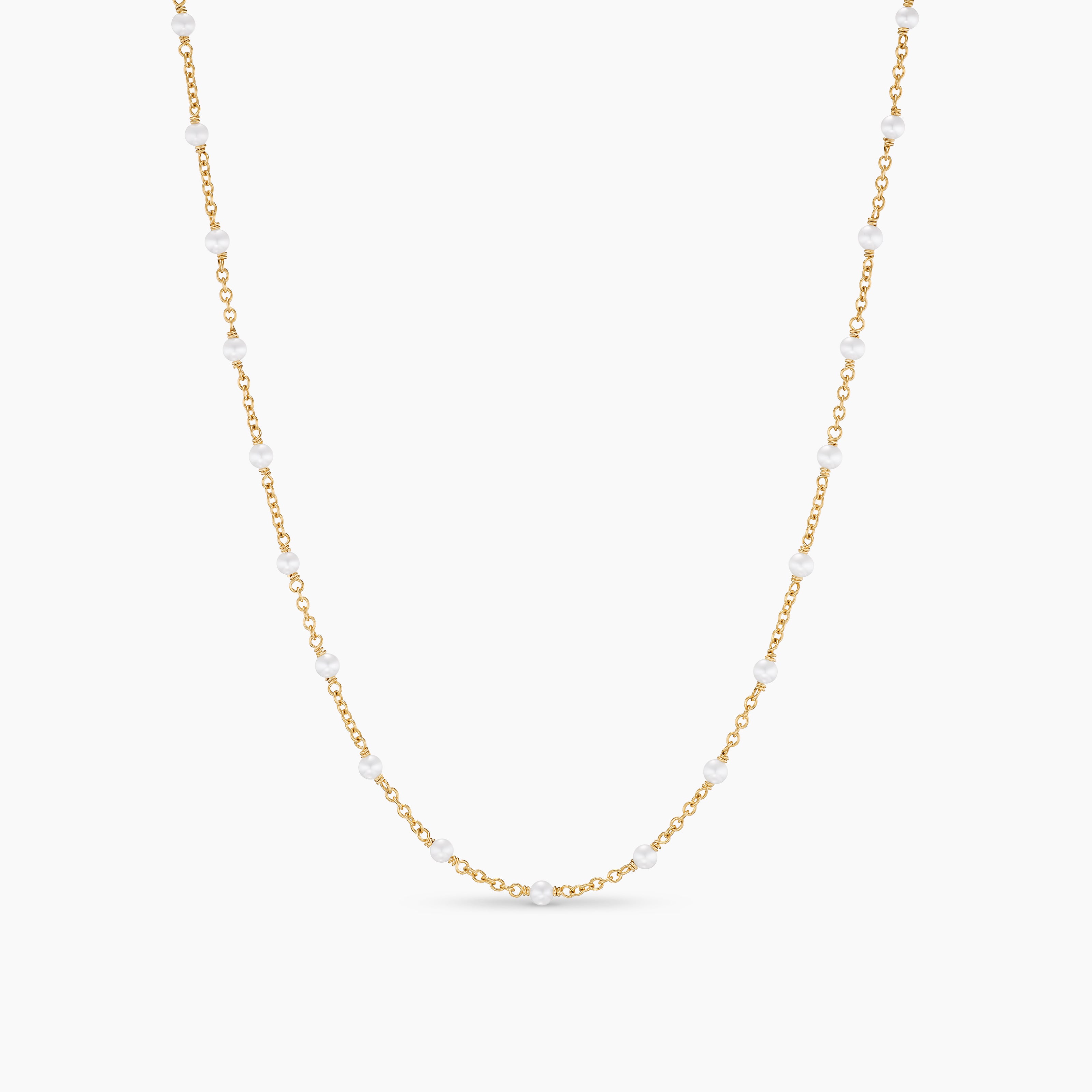 Womens Pearl Classics Station Necklace in 18K Yellow Gold, 3.5mm