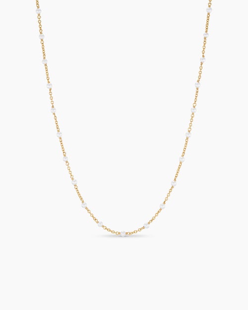 Womens Pearl Classics Station Necklace in 18K Yellow Gold, 3.5mm