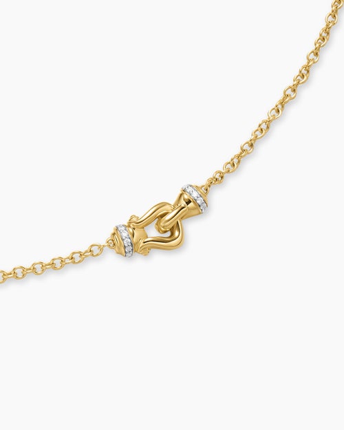 Womens Petite Buckle Necklace in 18K Yellow Gold with Diamonds, 16.3mm