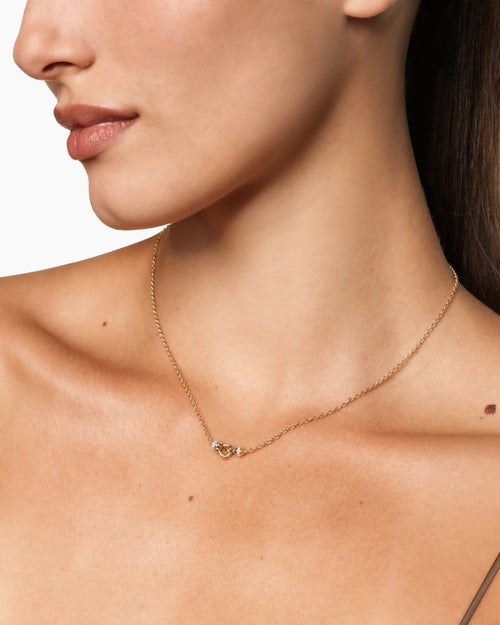 Womens Petite Buckle Necklace in 18K Yellow Gold with Diamonds, 16.3mm
