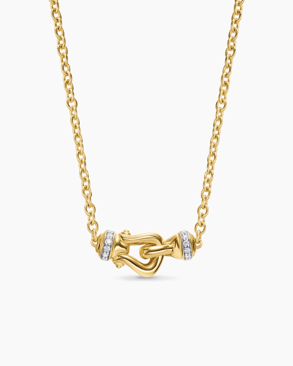Womens Petite Buckle Necklace in 18ct Yellow Gold with Diamonds, 16.3mm