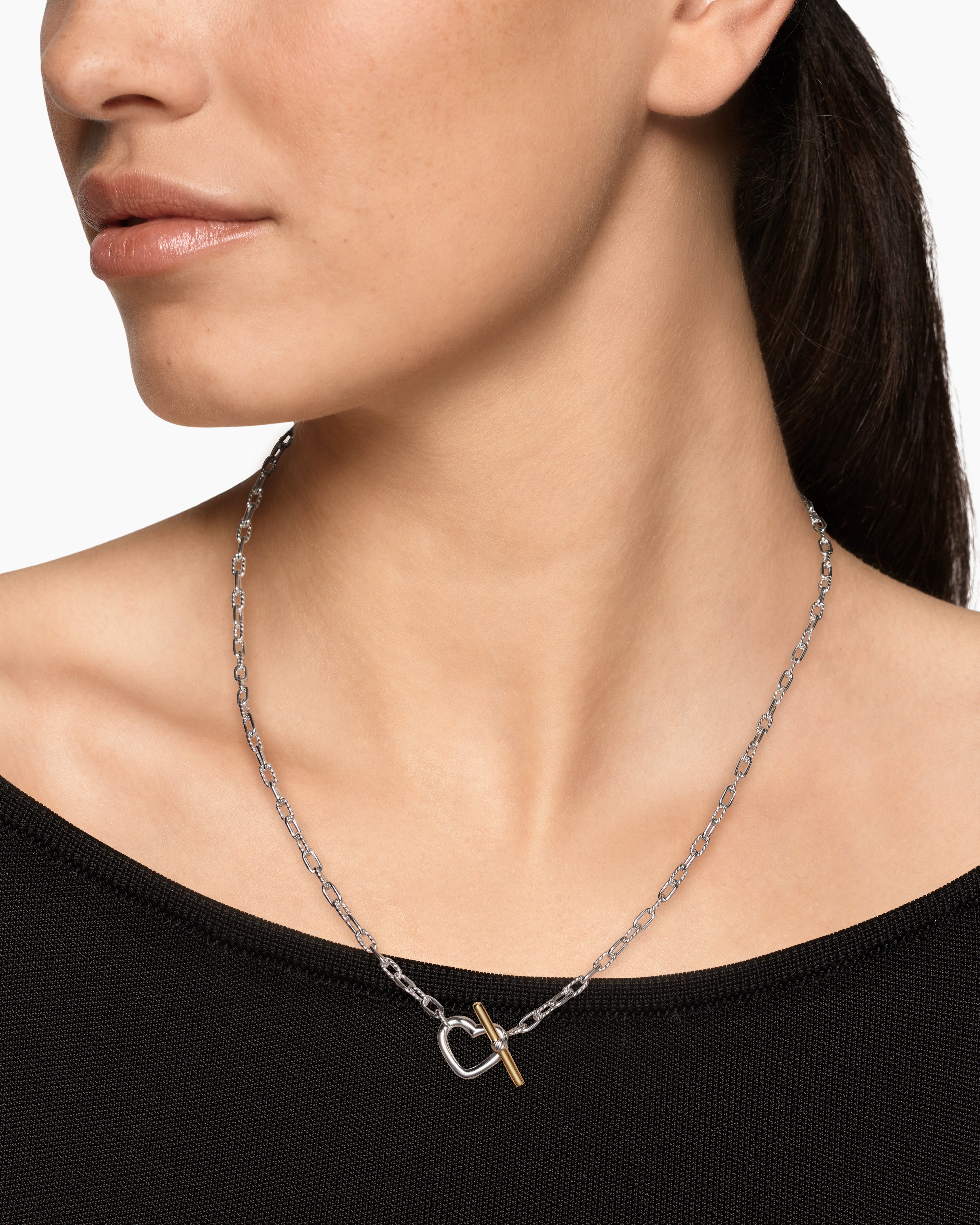 DY Madison Heart Toggle Chain Necklace in Sterling Silver with 18K