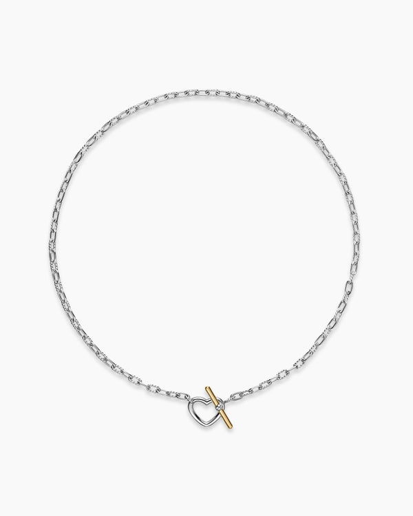 DY Madison Heart Toggle Chain Necklace in Sterling Silver with 18K Yellow Gold, 3mm