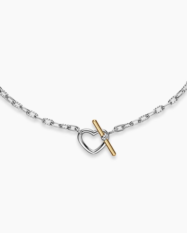 DY Madison Heart Toggle Chain Necklace in Sterling Silver with 18K Yellow Gold, 3mm