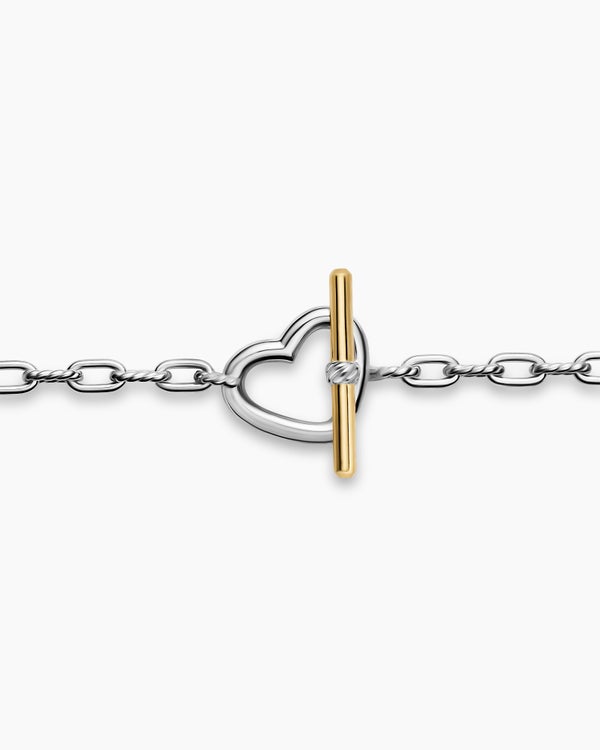 DY Madison Heart Toggle Chain Necklace in Sterling Silver with 18K Yellow Gold, 3mm