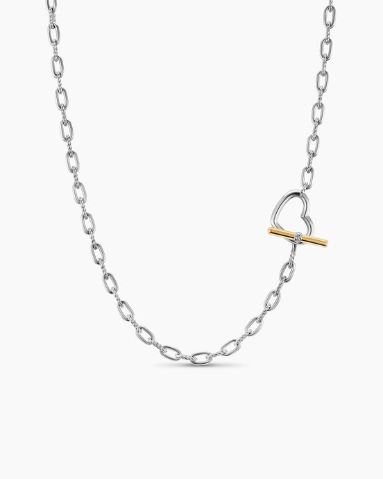 DY Madison® Heart Toggle Chain Necklace in Sterling Silver with 18ct Yellow Gold, 3mm