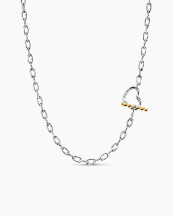 DY Madison Heart Toggle Chain Necklace in Sterling Silver with 18K Yellow Gold, 3mm