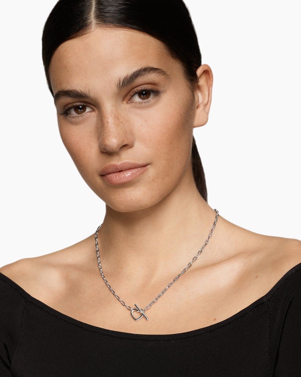Womens DY Madison Heart Toggle Chain Necklace in Sterling Silver, 3mm