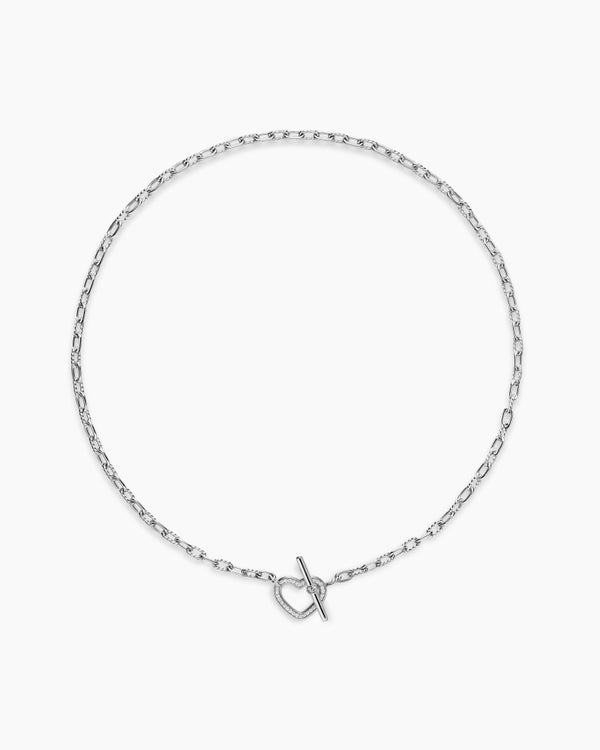 DY Madison Heart Toggle Chain Necklace in Sterling Silver with Diamonds, 3mm