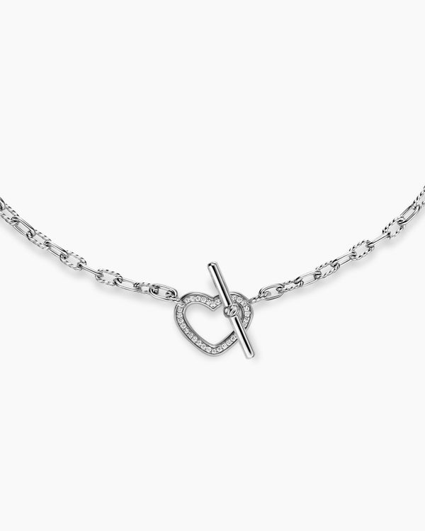 DY Madison Heart Toggle Chain Necklace in Sterling Silver with Diamonds, 3mm