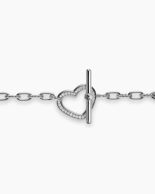 Womens DY Madison® Heart Toggle Chain Necklace in Sterling Silver with Diamonds, 3mm
