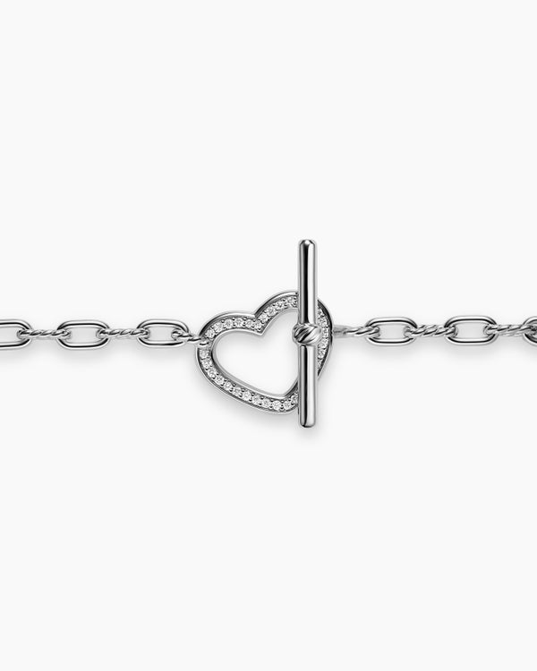 DY Madison Heart Toggle Chain Necklace in Sterling Silver with Diamonds, 3mm
