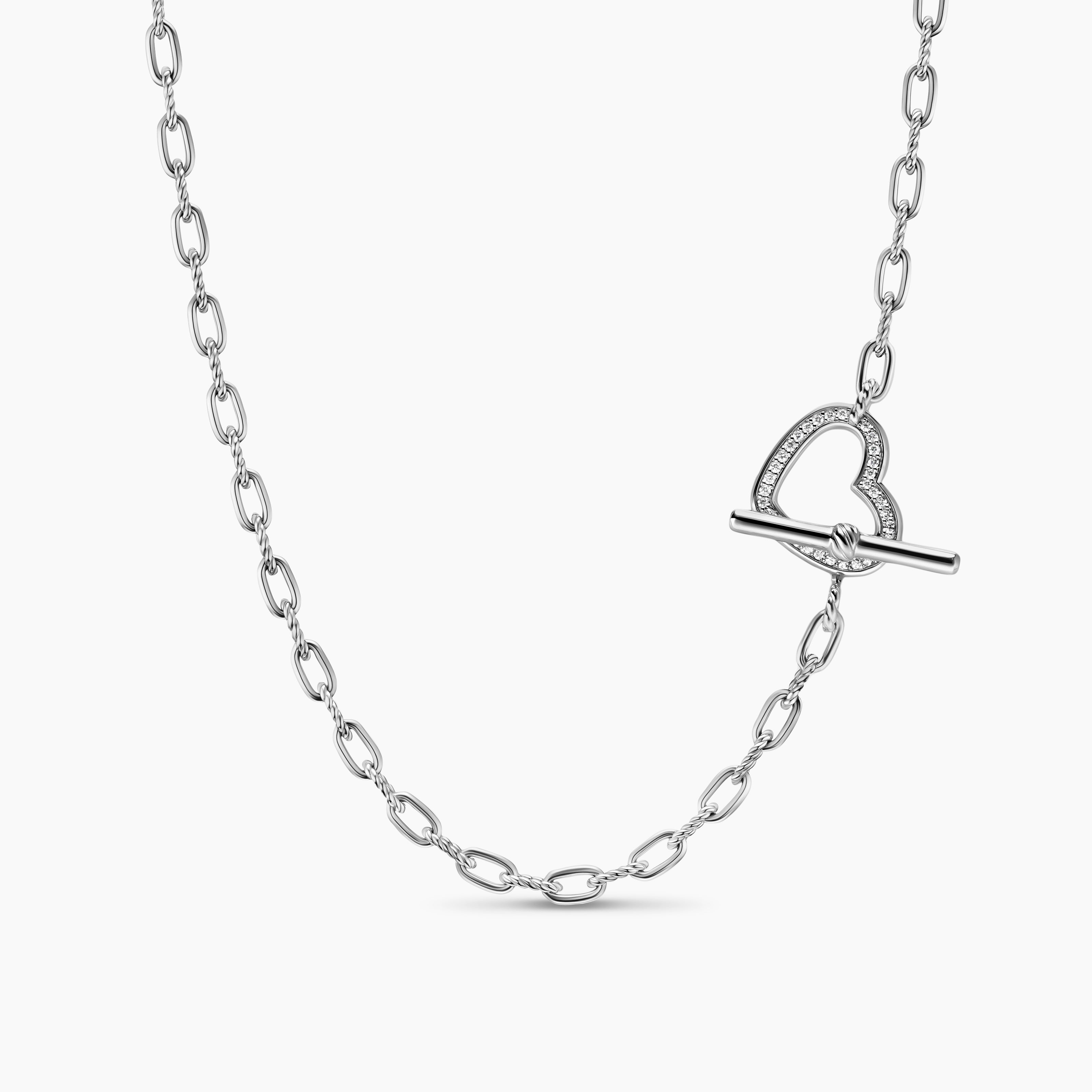 Womens DY Madison Heart Toggle Chain Necklace in Sterling Silver with Diamonds, 3mm