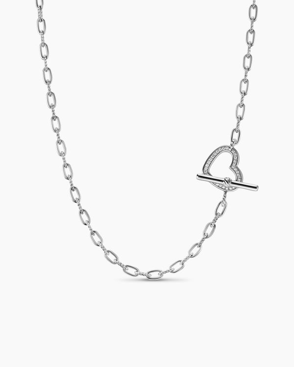 DY Madison Heart Toggle Chain Necklace in Sterling Silver with Diamonds, 3mm