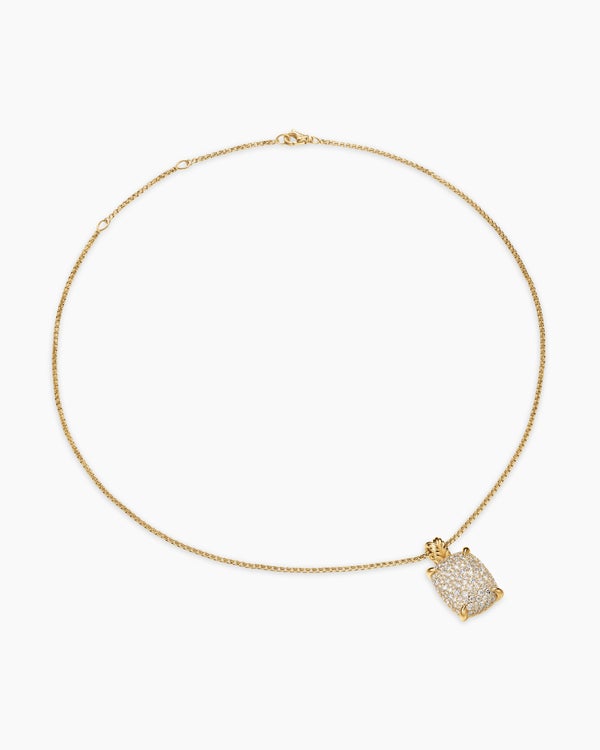 Chatelaine® Elongated Pendant Necklace in 18K Yellow Gold with Diamonds, 19mm