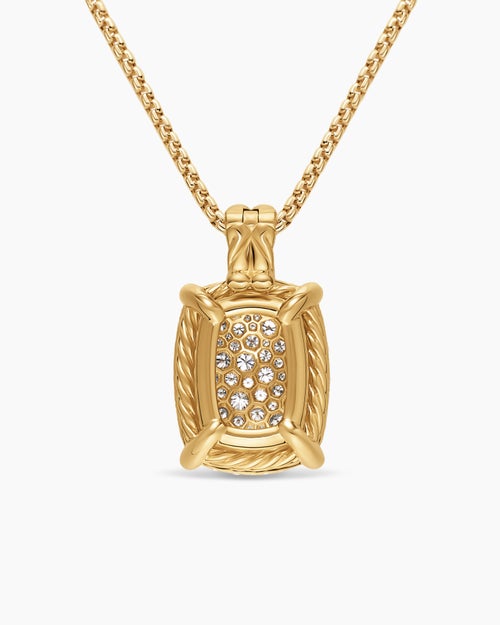 Womens Chatelaine® Elongated Pendant Necklace in 18K Yellow Gold with Diamonds, 19mm