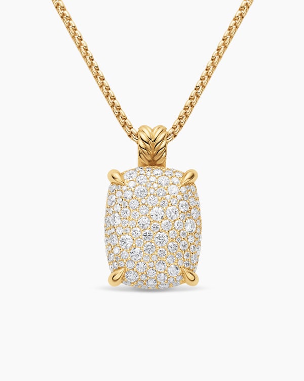 Chatelaine® Elongated Pendant Necklace in 18K Yellow Gold with Diamonds, 19mm