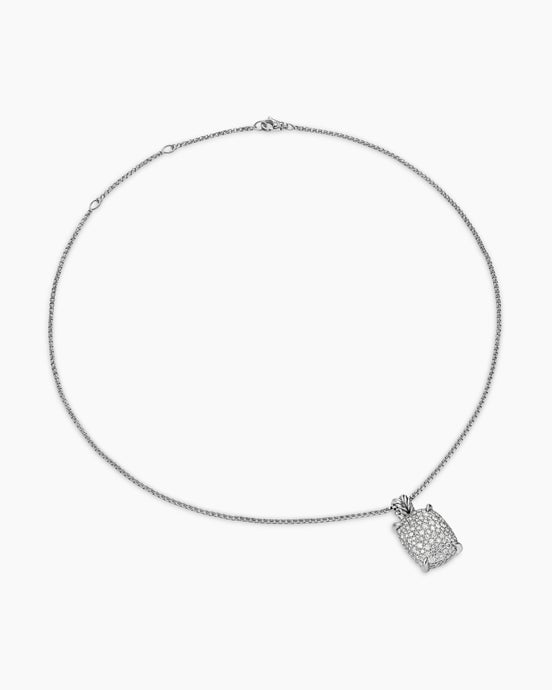 Chatelaine® Elongated Pendant Necklace in Sterling Silver with Diamonds, 19mm