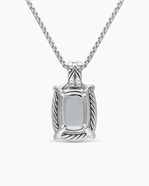 Womens Chatelaine® Elongated Pendant Necklace in Sterling Silver with Diamonds, 19mm