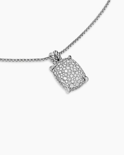 Womens Chatelaine® Elongated Pendant Necklace in Sterling Silver with Diamonds, 19mm
