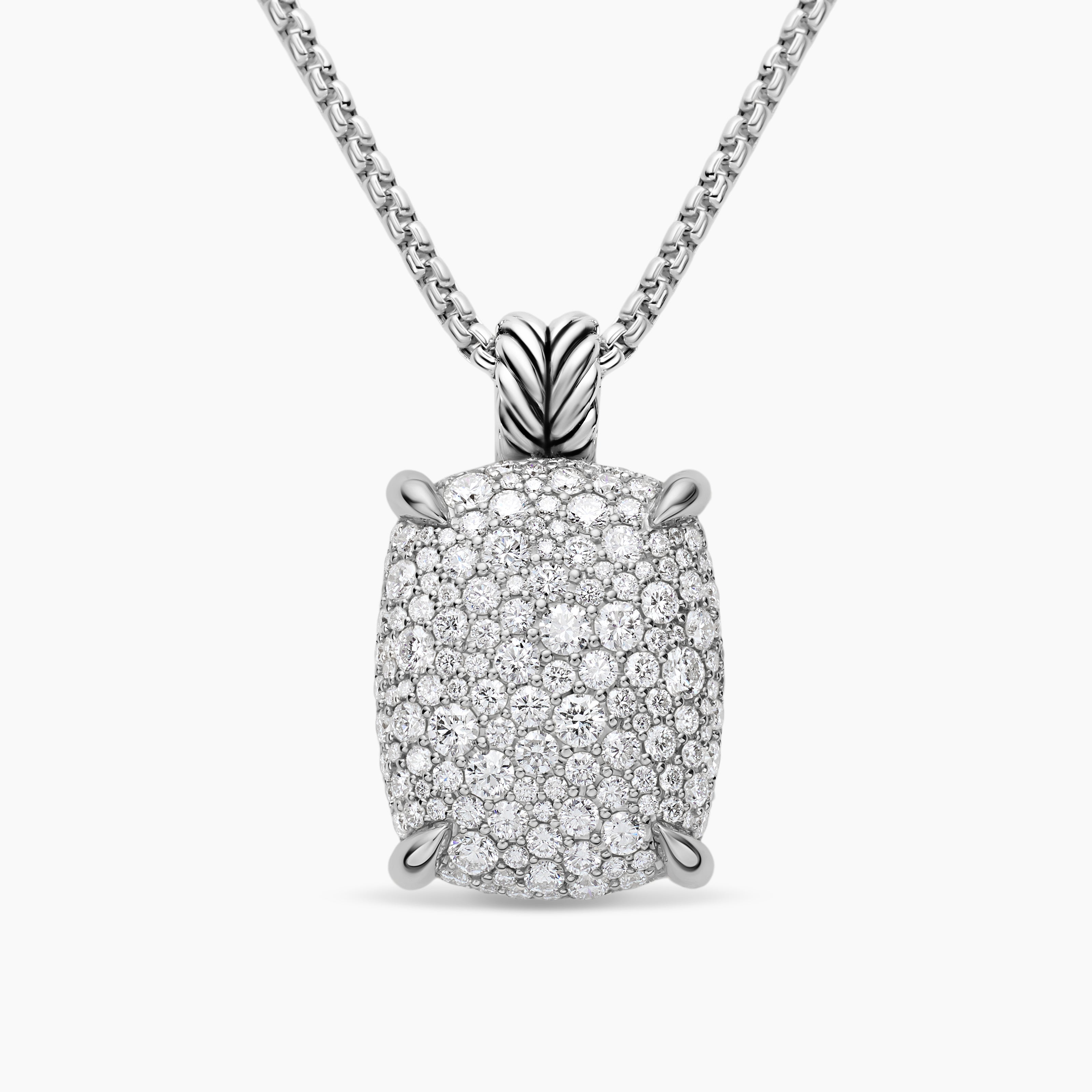Womens Chatelaine&reg; Elongated Pendant Necklace in Sterling Silver with Diamonds, 19mm