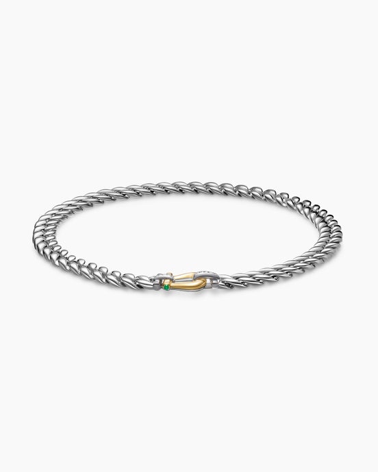 Thoroughbred™ Buckle Curb Chain Necklace in Sterling Silver with 14K Yellow Gold, Green Onyx and Diamonds, 11.6mm