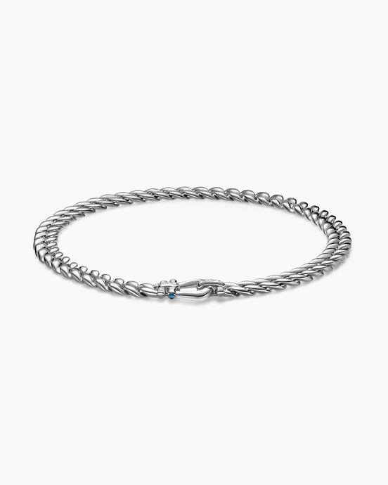 Thoroughbred™ Buckle Curb Chain Necklace in Sterling Silver with Hampton Blue Topaz and Diamonds, 11.6mm
