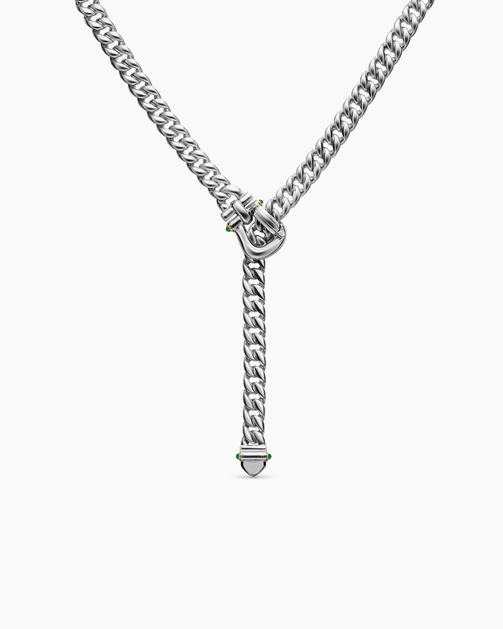 Collier Buckle lariat Thoroughbred™ en argent massif avec or jaune 14 carats, onyx vert et diamants, 8,5 mm femme