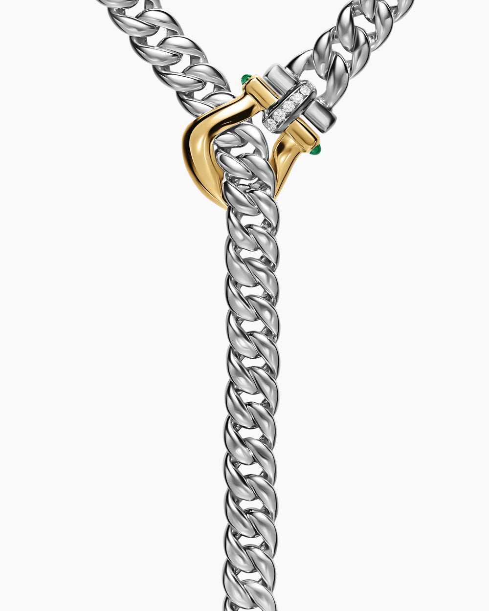 Collier Buckle lariat Thoroughbred™ en argent massif avec or jaune 14 carats, onyx vert et diamants, 8,5 mm femme