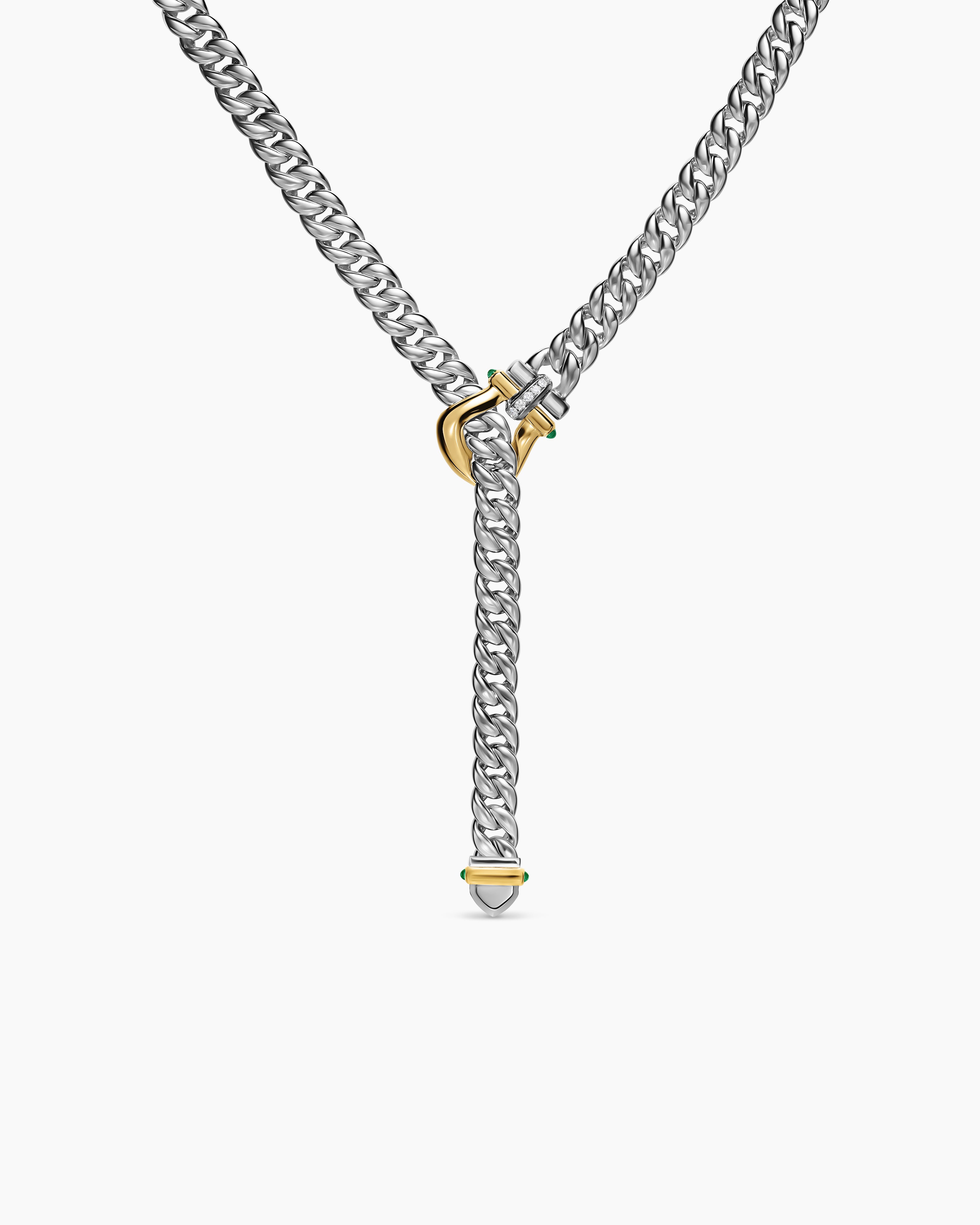 Collier Buckle lariat Thoroughbred&trade; en argent massif avec or jaune 14 carats, onyx vert et diamants, 8,5 mm femme 