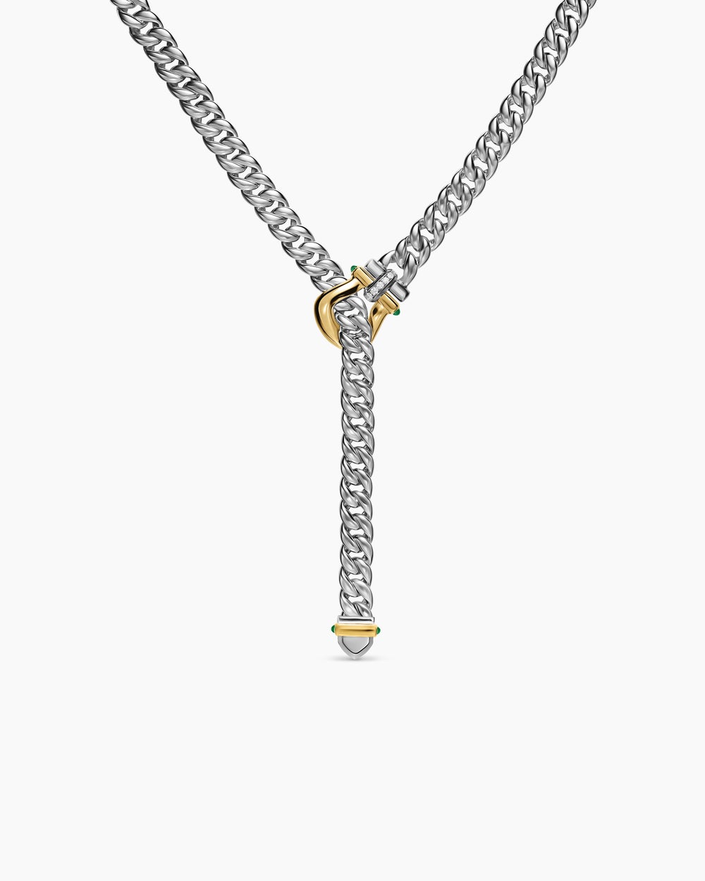 Collier Buckle lariat Thoroughbred™ en argent massif avec or jaune 14 carats, onyx vert et diamants, 8,5 mm femme