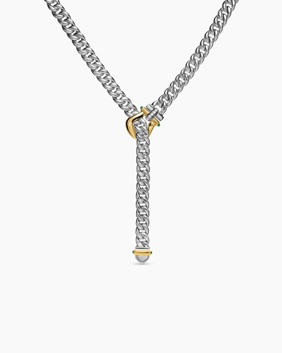 Collier Buckle lariat Thoroughbred™ en argent massif avec or jaune 14 carats, onyx vert et diamants, 8,5 mm