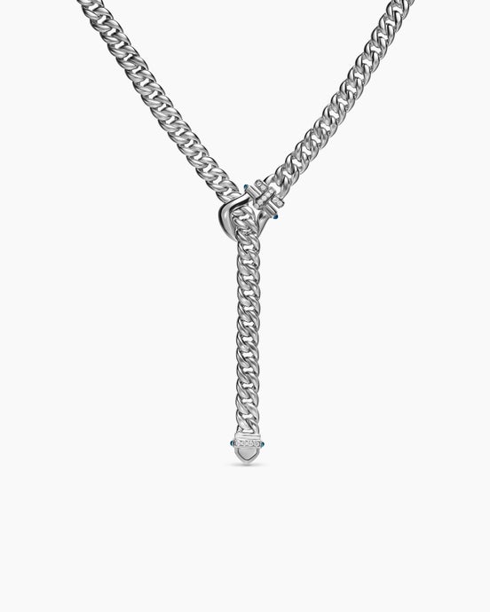 Collier Buckle lariat Thoroughbred™ en argent massif avec topaze bleue Hampton et diamants, 8,5 mm