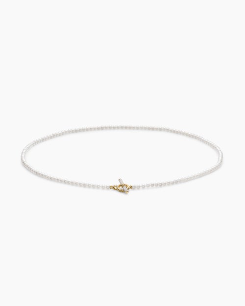 Womens Pearl Classics Petite Toggle Necklace in 18K Yellow Gold with Diamonds, 3mm