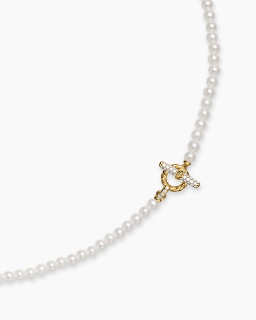 Womens Pearl Classics Petite Toggle Necklace in 18K Yellow Gold with Diamonds, 3mm