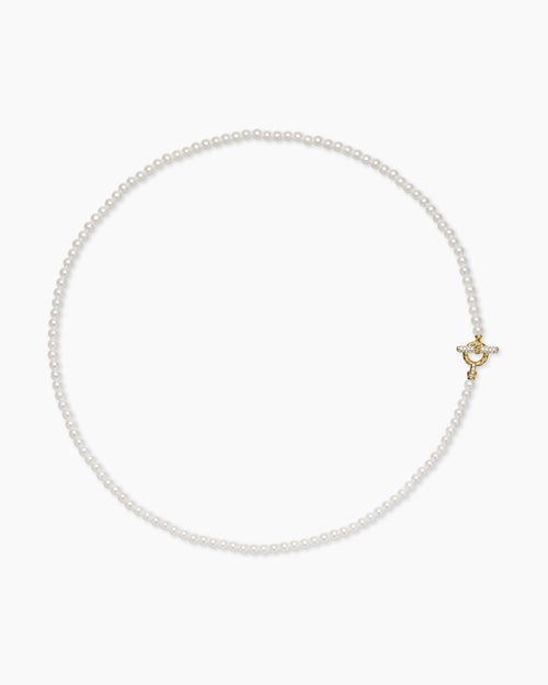 Womens Pearl Classics Petite Toggle Necklace in 18K Yellow Gold with Diamonds, 3mm
