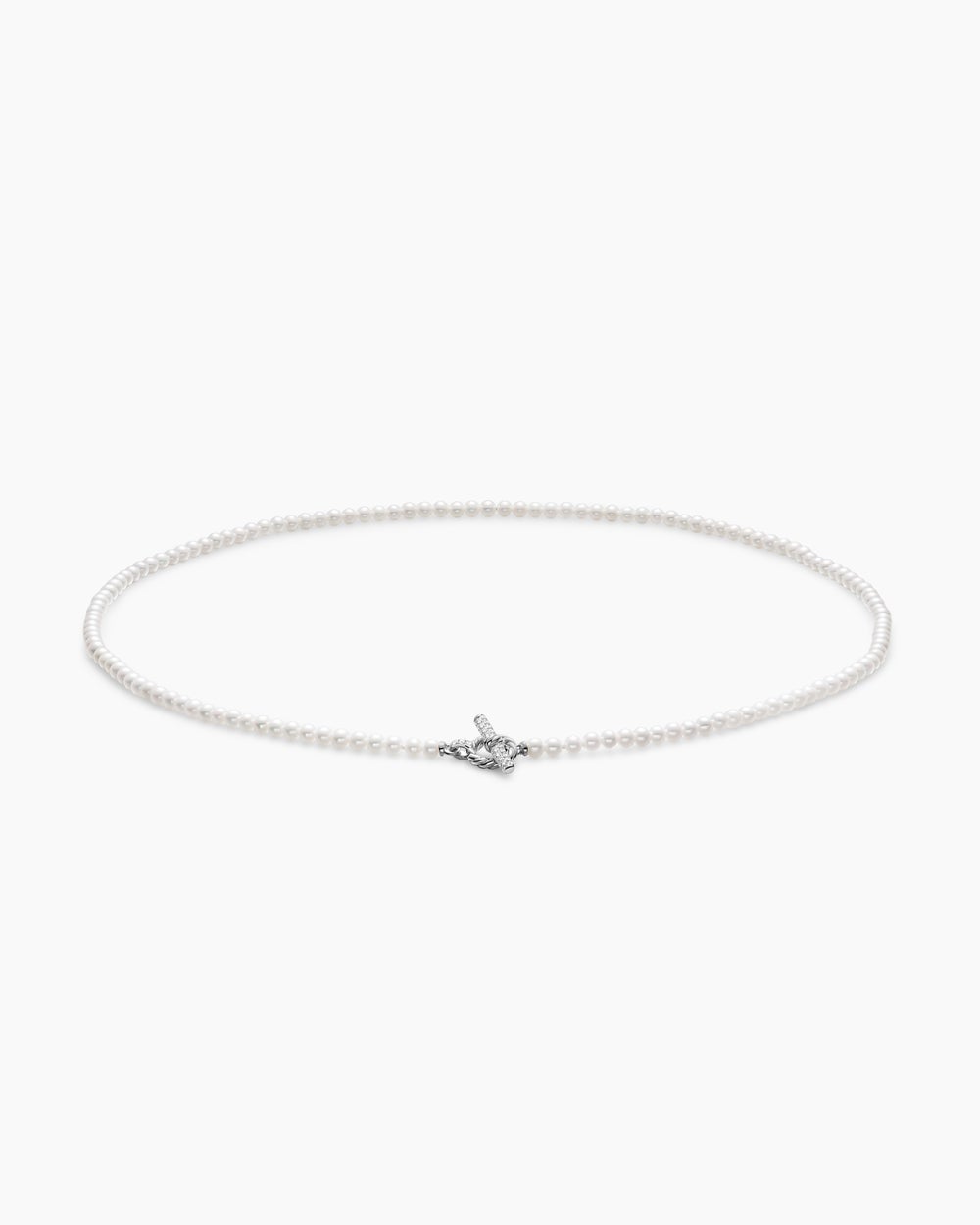 Collier classique avec perle Petite avec fermoir en T en argent sterling avec diamants, 3 mm femmes
